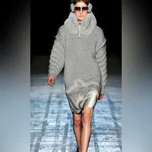 Alexander Wang Size S • Wool Gray Extended Shoulder Satin Needle Sweater Dress.